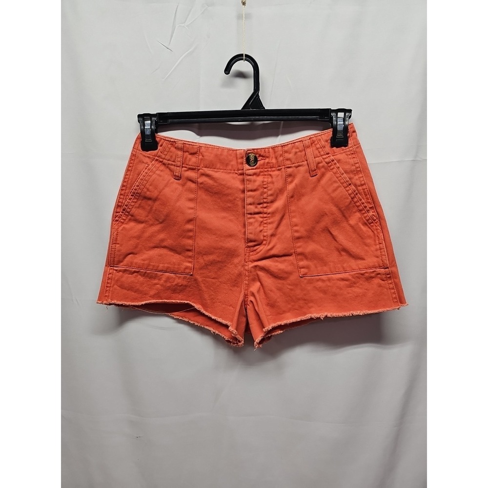 FOREVER 21 Jean‎ Shorts Women's Orange Flat Front High Rise Raw Hem Size Medium